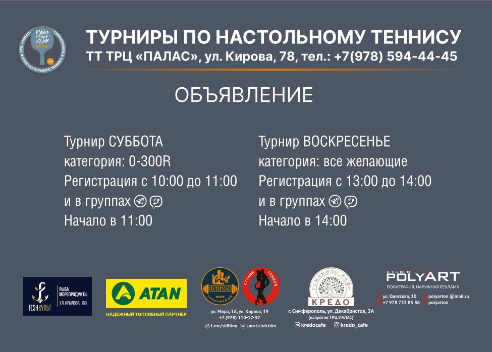 Турнир ТТ ТРЦ «Палас», 0-300 R, 19.04.2025